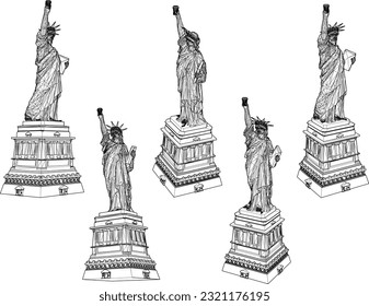 Vector illustration sketch of the statue of liberty cartoon in america