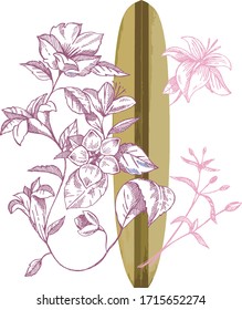 Vector illustration of sketch style board and flowers.