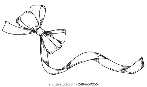 vector illustration in sketch style. bow, silk ribbon. symbol of the fight against breast cancer, femininity