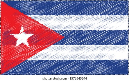 Vector Illustration of Sketch Style Cuba Flag