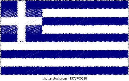 Vector Illustration of Sketch Style Greece Flag