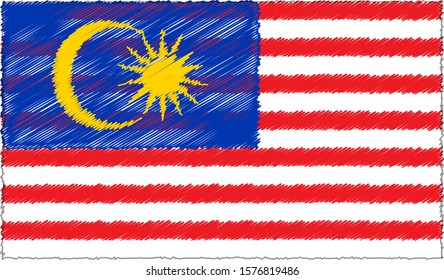 Vector Illustration of Sketch Style Malaysia Flag