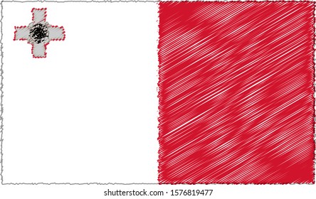 Vector Illustration of Sketch Style Malta Flag