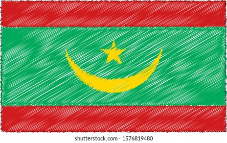 Vector Illustration of Sketch Style Mauritania Flag
