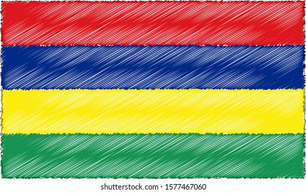 Vector Illustration of Sketch Style Mauritius Flag