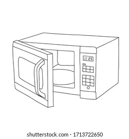 Ilustración vectorial de un estilo de esbozo. Icono de microondas en estilo de contorno aislado en fondo blanco. equipamiento de cocina. Ilustración vectorial del símbolo del dispositivo doméstico. 