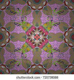 Vector illustration. In sketch style neutral, pink and green colors. Collection of hand drawn flowers and plants. Seamless floral pattern with cute doodles flowers. Vector illustration.