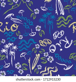 Vector illustration of sketch style rio de janeiro city elements pattern.