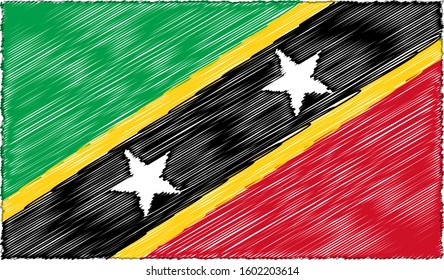 Vector Illustration of Sketch Style Saint Kitts and Nevis Flag