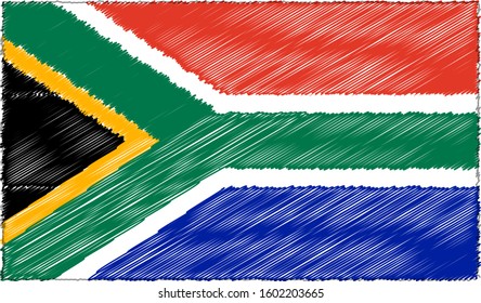 Vector Illustration Of Sketch Style South Africa Flag