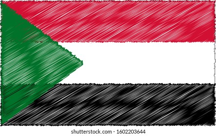 Vector Illustration of Sketch Style Sudan Flag