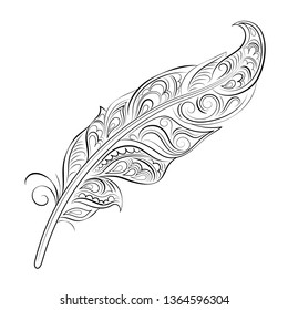 Vector illustration. Sketch of stylized feather, isolated on white . EPS 8