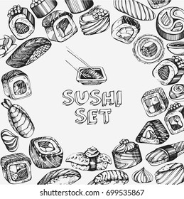 Vector illustration with sketch sushi rolls for you design