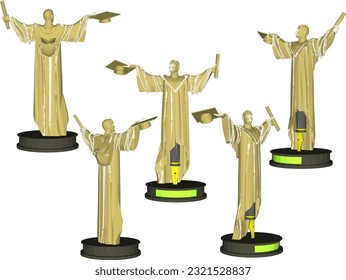 Vector illustration sketch of symbolic bachelor statue with graduation