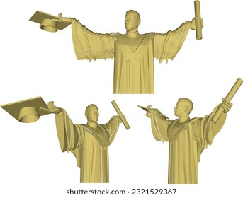Vector illustration sketch of symbolic bachelor statue with graduation