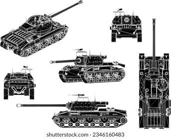 Vector illustration sketch of tank fighting equipment with long cannon