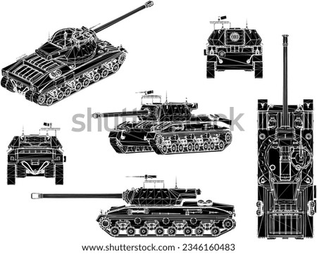 Vector illustration sketch of tank fighting equipment with long cannon