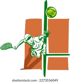 vector illustration sketch of the tennis male player with tennis ball