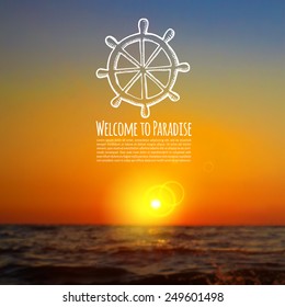 vector illustration. Sketch and text on a background of blurred photos sunset