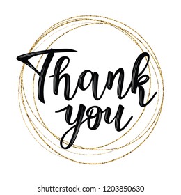 Vector illustration of a sketch 'Thank you' text with a gold frame. Can be used for cards, flyers, posters, t-shirts.