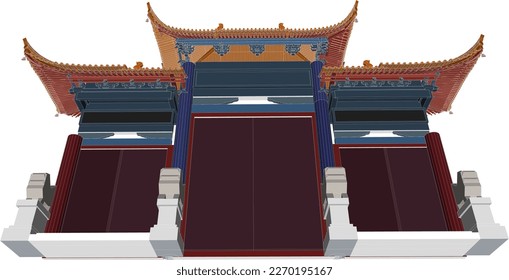 Vector illustration sketch of traditional chinese holy temple gate for prayer