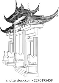 Vector illustration sketch of traditional chinese holy temple gate for prayer