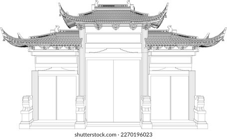 Vector illustration sketch of traditional chinese holy temple gate for prayer