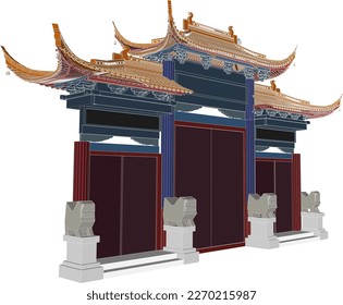 Vector illustration sketch of traditional chinese holy temple gate for prayer