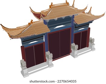 Vector illustration sketch of traditional chinese holy temple gate for prayer