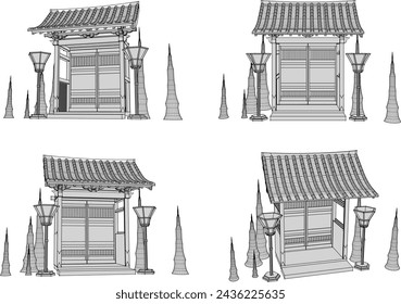 Vector illustration sketch of traditional Japanese ethnic god and goddess worship altar design 