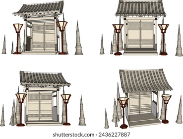 Vector illustration sketch of traditional Japanese ethnic god and goddess worship altar design