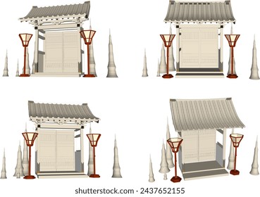 Vector illustration sketch of traditional Japanese ethnic god and goddess worship altar design