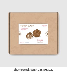 Vector illustration sketch - Truffle mushrooms. Vector illustration sketch nuts. Craft packaging for snacks. Branded package for natural eco product. 