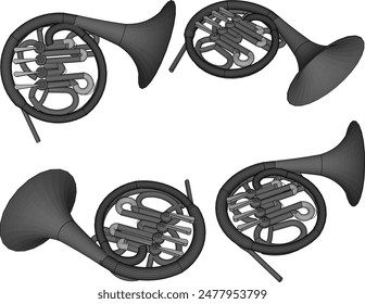Vector illustration sketch of trumpet detailed design drawing for music players