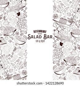 Vector illustration sketch - veggies market. Card vintage design template, banner. Isolated white