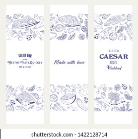 Vector illustration sketch - veggies market. Card vintage design template, banner. Isolated white