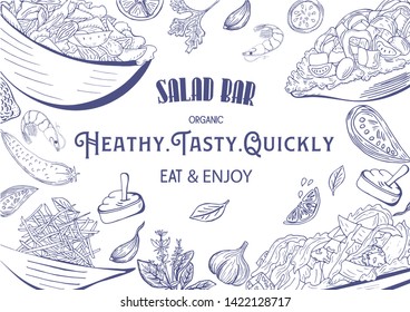 Vector illustration sketch - veggies market. Card vintage design template, banner. Isolated white