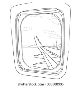 vector illustration. Sketch - view from the airplane window on a white background.