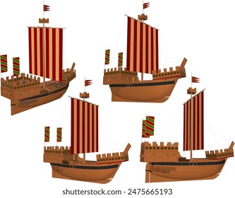 Vector illustration sketch of viking model battle sailing ship design drawing