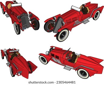 Vector illustration sketch of vintage classic racing car toy cartoon