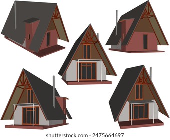 Vector illustration sketch of vintage classic ethnic traditional house design with sloping roof