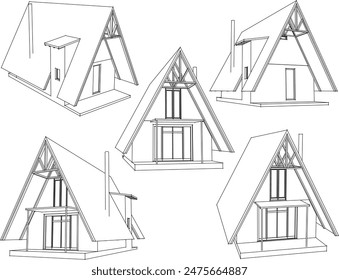 Vector illustration sketch of vintage classic ethnic traditional house design with sloping roof