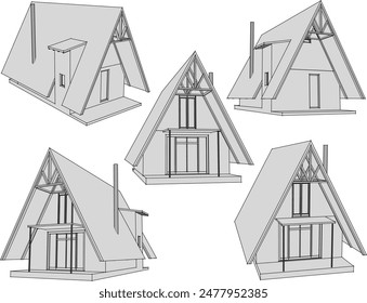 Vector illustration sketch of vintage classic ethnic traditional house design with sloping roof