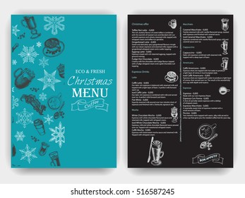 Vector illustration sketch - Vintage Menu. coffee
Christmas hand drawn Decorations - fur tree for xmas design. With balls, toys, mistletoe and fir-cone. 