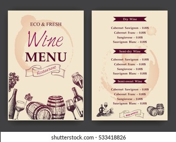 Vector illustration sketch - Vintage Menu. Wine