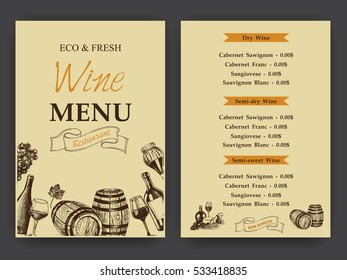 Vector illustration sketch - Vintage Menu. Wine