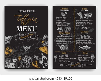 Vector illustration sketch - Vintage Menu. Trattoria. Italian food.