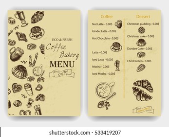 Vector illustration sketch - Vintage Menu. coffee and bakery.