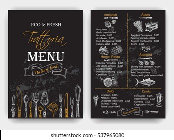 Vector Illustration Sketch - Vintage Menu. Trattoria. Italian Food.