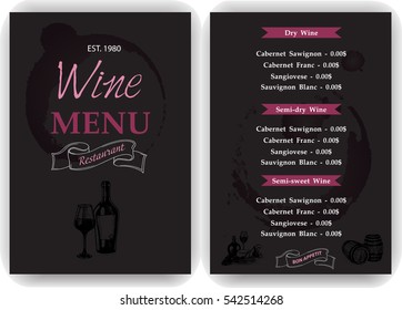 Vector illustration sketch - Vintage Menu. Wine